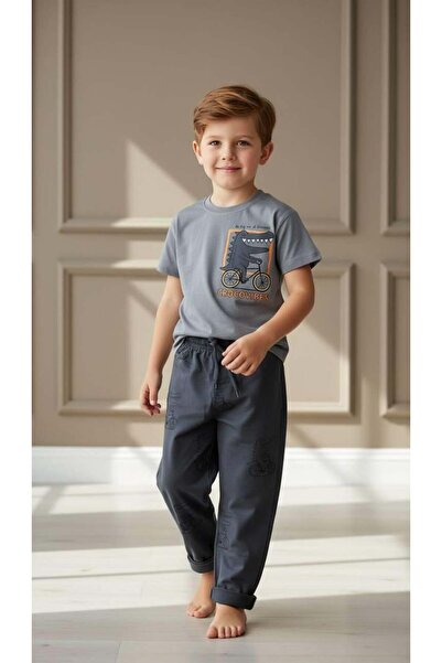 Monila Erkek Çocuk Dinozor Baskılı Pamuklu Altüst Takım