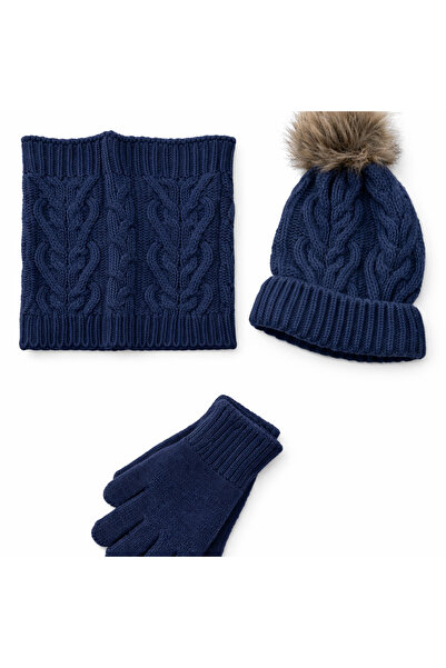 MAYORAL Girl's 3-Piece Scarf, Beanie, Glove Set L23K10344-Navy Blue