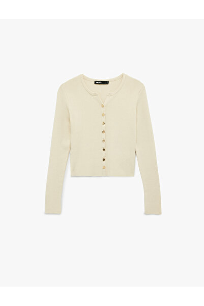 Koton Long Sleeve Buttoned Crew Neck Knit Cardigan