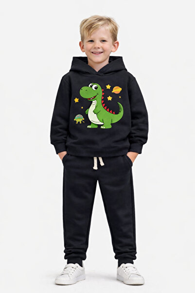 ues Σετ αθλητικής φόρμας για αγόρια με στάμπα μαύρου δεινοσαύρου