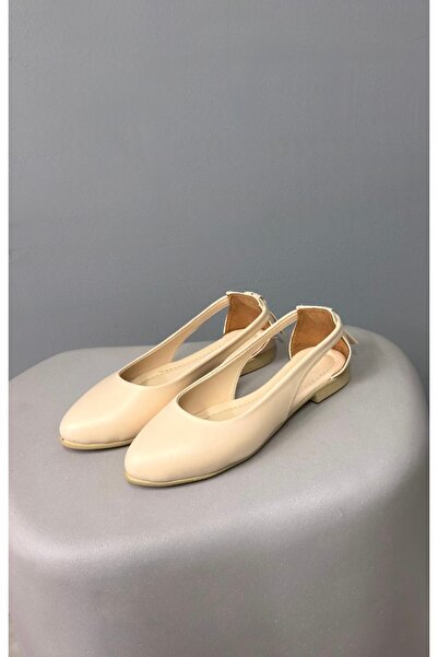 Beyond Balerini din piele crem cu fundă deschisă pe lateral pentru femei, 1,5...