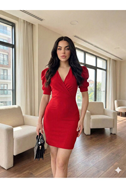 Cuyka Women's Double Breasted Collar Short Sleeve Crepe Mini Dress