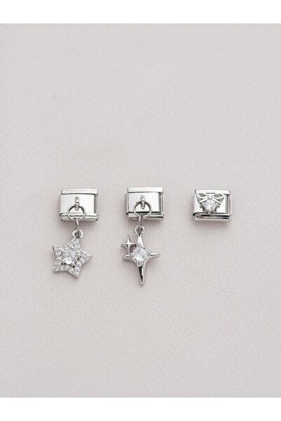 Zuum Accessories ÜÇLÜ TAŞLI YILDIZ FİGÜR ÇELİK İTALYAN CHARM