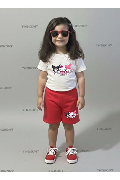 THEKONT HELLO-KIROMİ-SET PENTRU COPII CU ȘAPCĂ ROZ, PANTALONI SCURȚI IMPRIMAȚ...