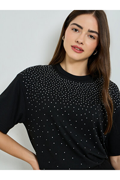 Styli Black Embellished Oversized T-Shirt