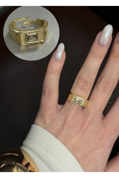 KİLİGİSTANBUL White Stone Strip Ring (Size Adjustable)