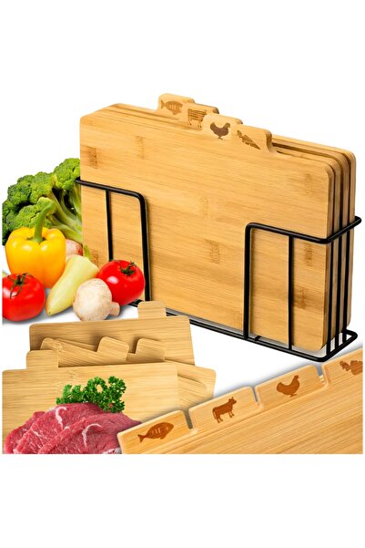 Bamboo Cutting Boards Set of 4 with Metal Stand