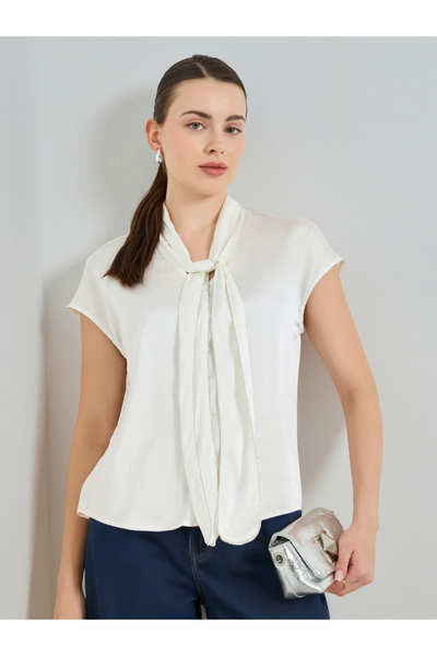Styli Women White Satin Tie-Neck Blouse