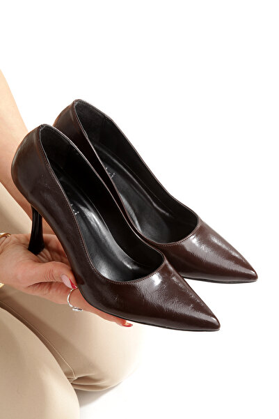 Öteki Ayakkabı Brillia Kahverengi Kırışık Rugan Kadın Topuklu Ayakkabı