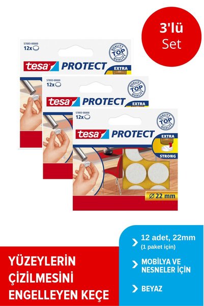Tesa Zemin Koruyucu Keçe Daire Beyaz 22mm 12adt x 3 Paket (Toplam 36 keçe)