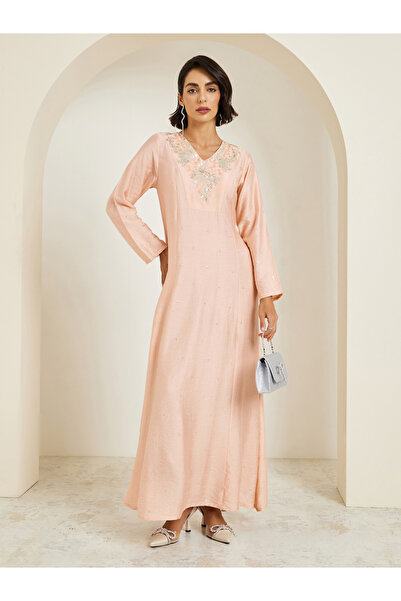 Amirah By Styli Women Pink Embellished A-Line Jalabiya