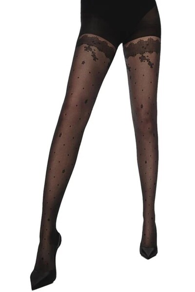 HARMAN TEKSTİL 30 Den Dotted Flower Kilotlu Socks 3-Pack