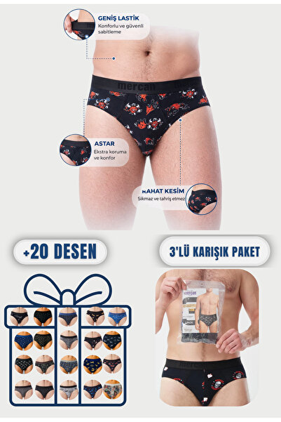 Mercan Erkek Slip Külot Karışık Desenli 3'lü