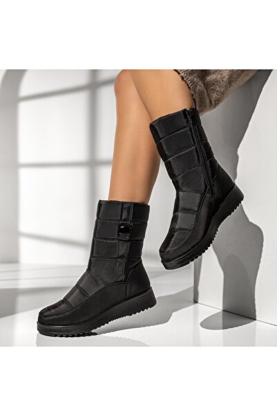 Modlet.ro Women's black quilted fabric ankle boots with zipper MOD12247