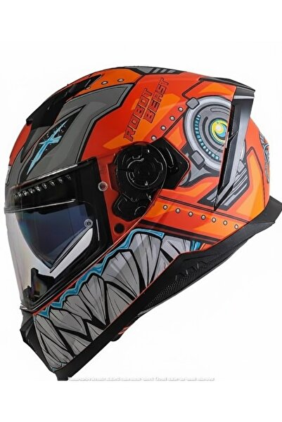 Yakamoz Motosiklet NCR Stream Full Face Kapalı Kask Turuncu Robot