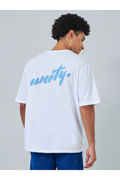 Styli Men White Oversized Text Print T-Shirt