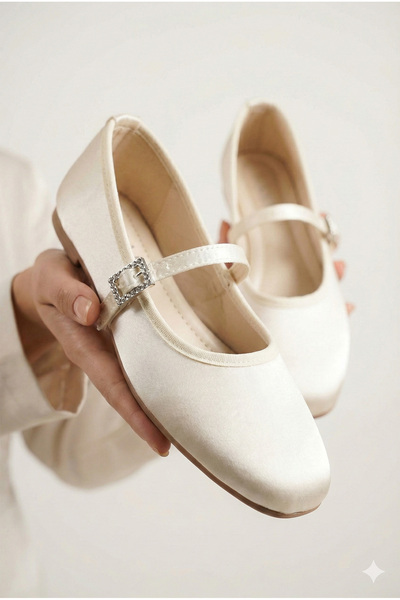 StWenn Women's Satin Ballerina Shoes with Stone Detail, Stylish Daily and Spe...