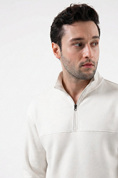 UNIQVIBE Half Zipper Organic Cotton Stone Color Men's Sweatshirt