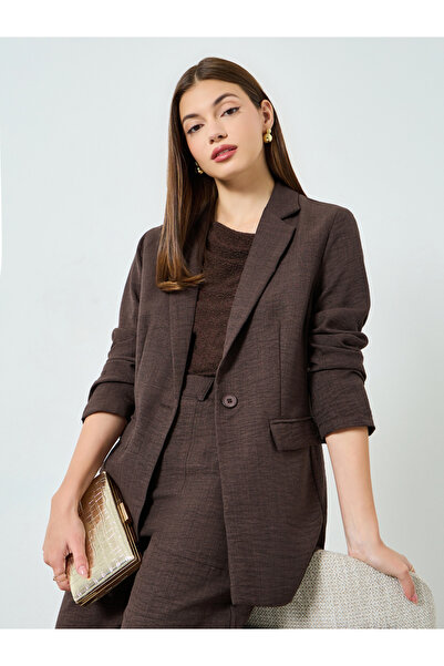 Styli Brown Regular Fit Linen Look Blazer