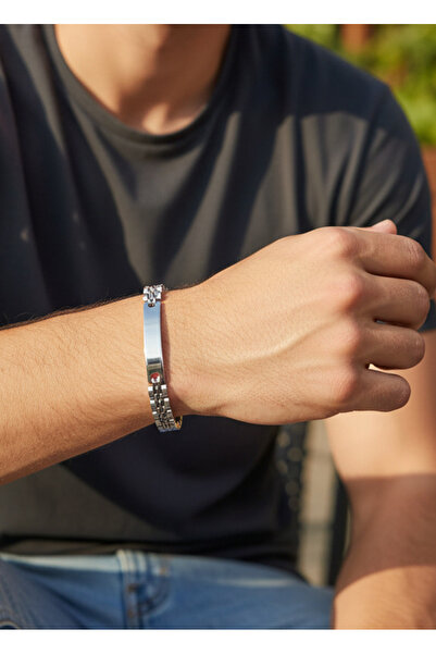 BİJU YILMAZ Steel Silver Men's Plate Rlx Bracelet - 26Blke07