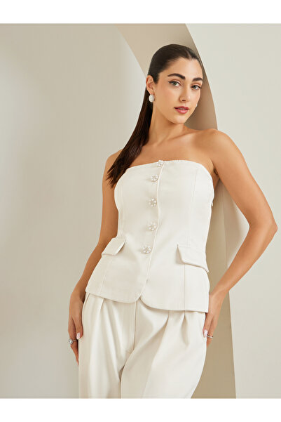 Styli White Sleeveless Buttoned Waistcoat