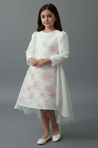 Alesaei-mondo tondo Girls' evening dress, a modern royal look in white S01282