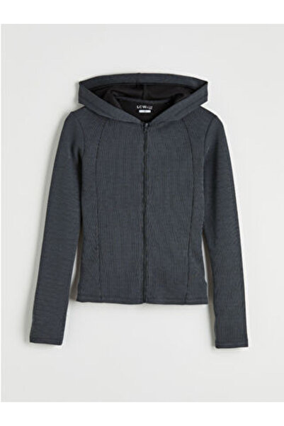 LC Waikiki Anthracite Hooded Soft Touch Women's Zippered Sweatshirt