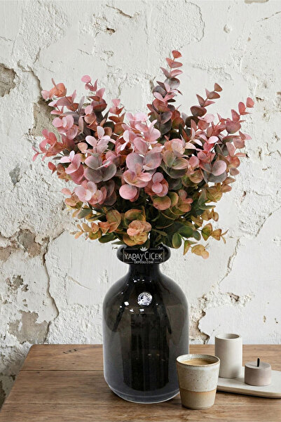 Yapay Çiçek Deposu Artificial Greenery 5-Branch Fall Eucalyptus 35 cm Salmon-...