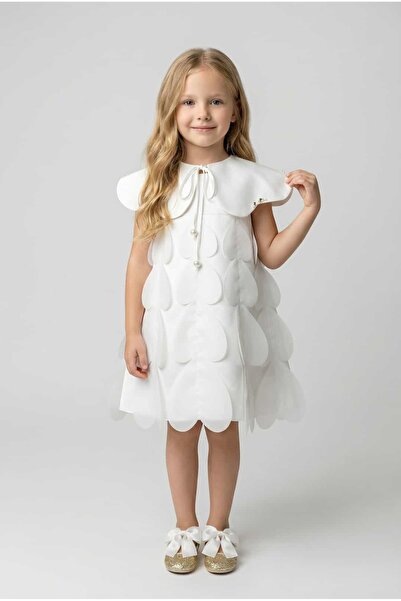 SIRRI Girl's Heart Appliqued Evening Dress + Collar 2 Pieces