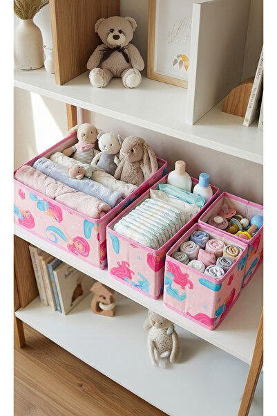 PH Prendi Home 4-Piece Mermaid Patterned Pink Drawer Organizer Set