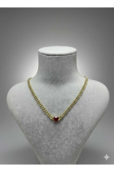 FREYAA TAKI BORDO TAŞLI ÇELİK GOLD KOLYE