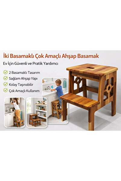 DİNGODAWOODENWORK İki Basamaklı Çok Amaçlı Ahşap Basamak