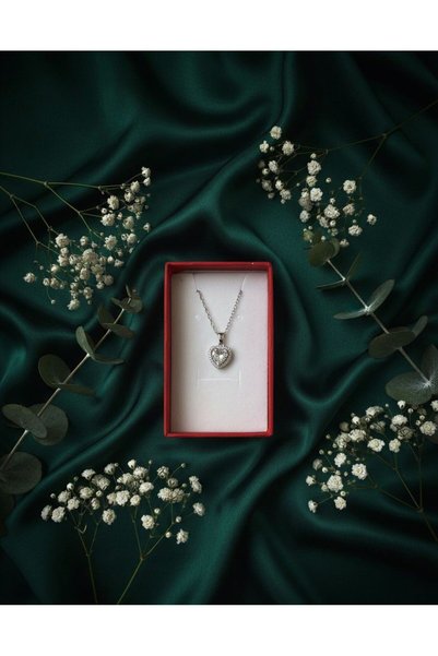 Nesel Atelier Steel White Heart Necklace and Plush Teddy Bear Gift Set