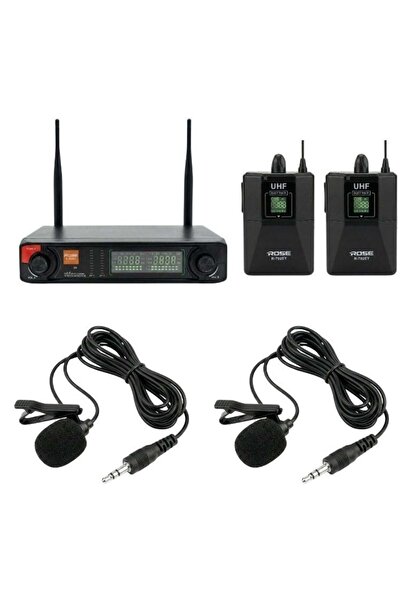 Rose R-702-YY UHF Kablosuz Telsiz Çift Yaka Mikrofon 2x48 Kanal