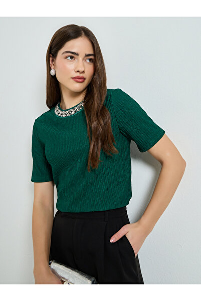 Styli Embellished Round Neck Short Sleeve Top