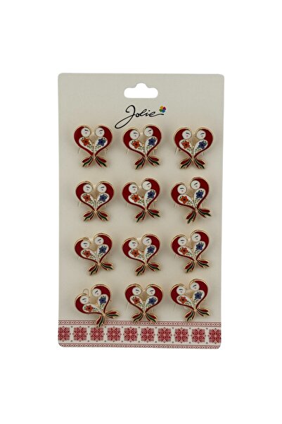 OEM Range of 12 Traditional Spring Martisor Brooches, Red Birds in Heart Design
