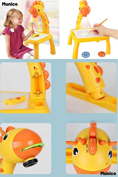 Munico Zürafa Tasarımlı Projeksiyonlu Boyama Masası 3 Slaytlı Çizim Defterli ...