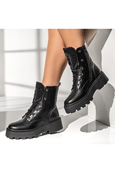 Modlet.ro Women's black lace-up boots with metallic details MOD14068