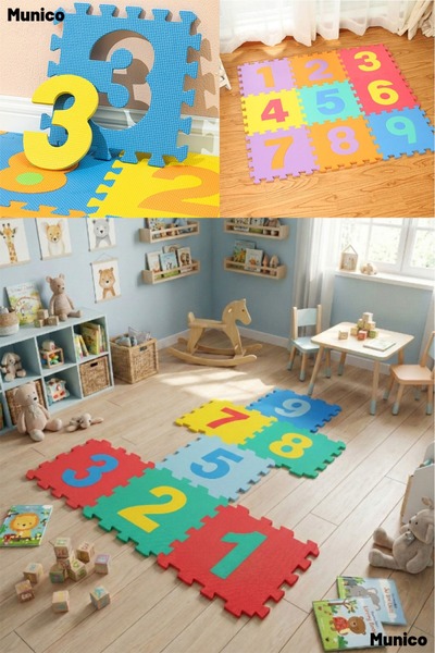Munico 9 Parça Sayılar Puzzle Yer Matı Çocuklar İçin Eğitici EVA Oyun Halısı