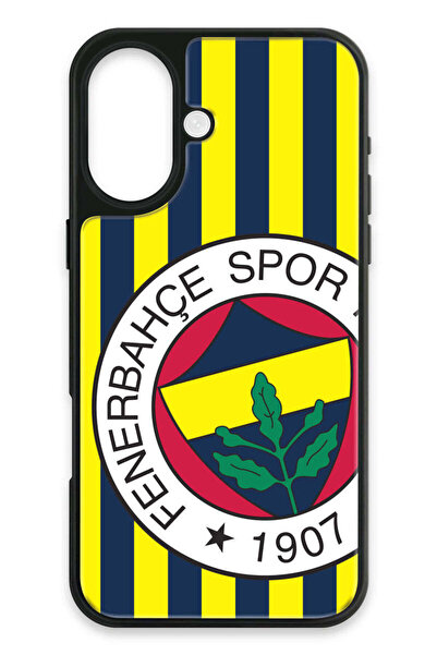 Fenerbahçe iPhone 16 Uyumlu Çubuklu Büyük Arma Cam Lisanslı Telefon Kılıfı