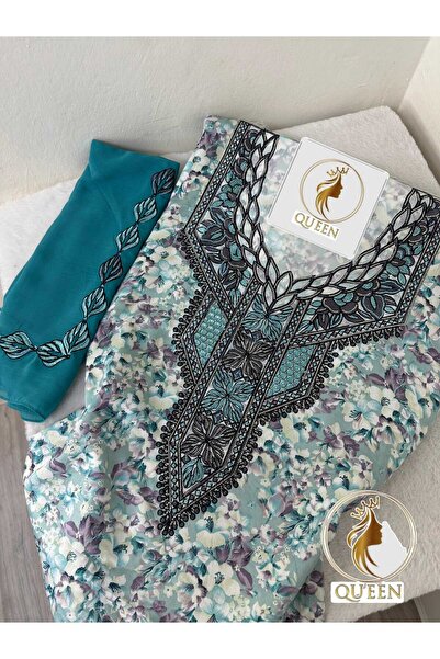 QUINN مخور اماراتي فخم حرير اندنوسي بالطرحه تطريز وكريستال /قطعة قماش بدون تق...