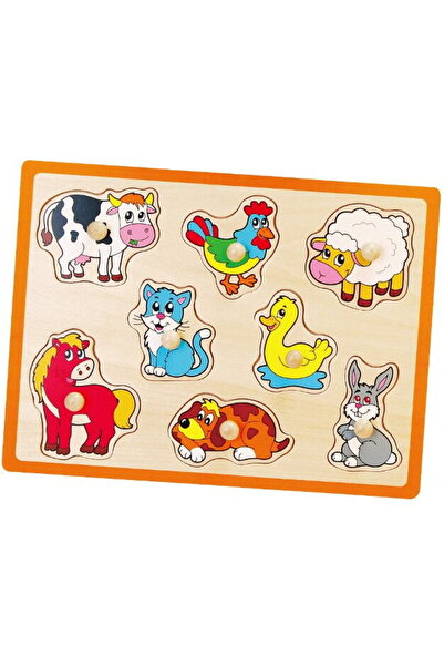 Viga Puzzle din lemn pentru copii cu mânere Fermă