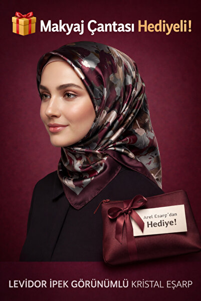 Levidor 90X90 Silk-Look Black - Gray - Burgundy Crystal Scarf – Non-Slip Twil...