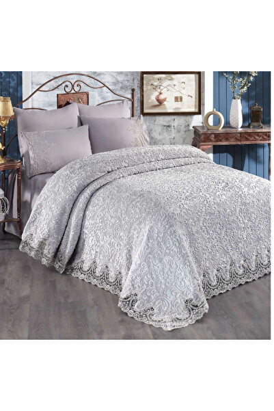 OEM Luxury duvet cover with elegant embroidery, 6 pieces, double bed, GREY, C...