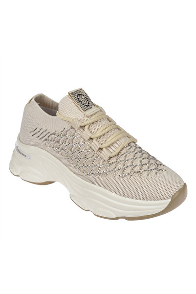 Voyager Taş Detaylı Triko Kadın Spor Ayakkabı Sneaker VOY-064 BEJ