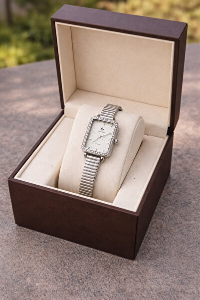 Boris Accessory Gümüş Taşlı Dikdörtgen Kasa Kadın Kol Saati - Çift Renk & Güm...