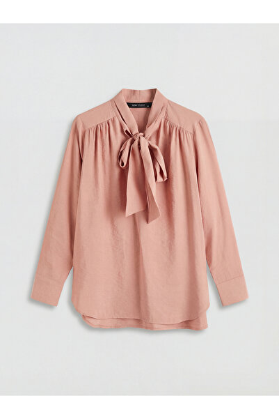 LC Waikiki Bluză cu guler eșarfă roz cu încrețituri supradimensionat de la ma...