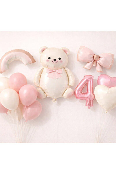 Çemrek Süs Parti Girl Bear Birthday Concept 16 Pieces with Rainbow Bow, Heart...
