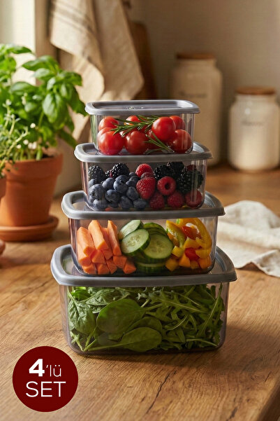 Vienev 4-Piece Square Airtight Storage Container Anthracite (1.4 Lt - 850 ml ...