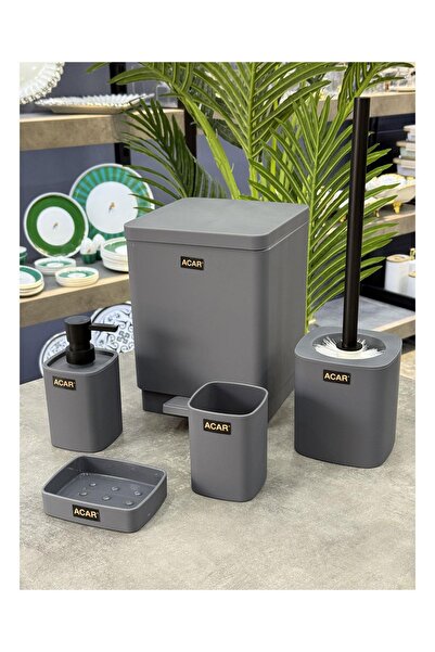 Doğudeko Acrylic 5 Piece Barr Bathroom Set Gray